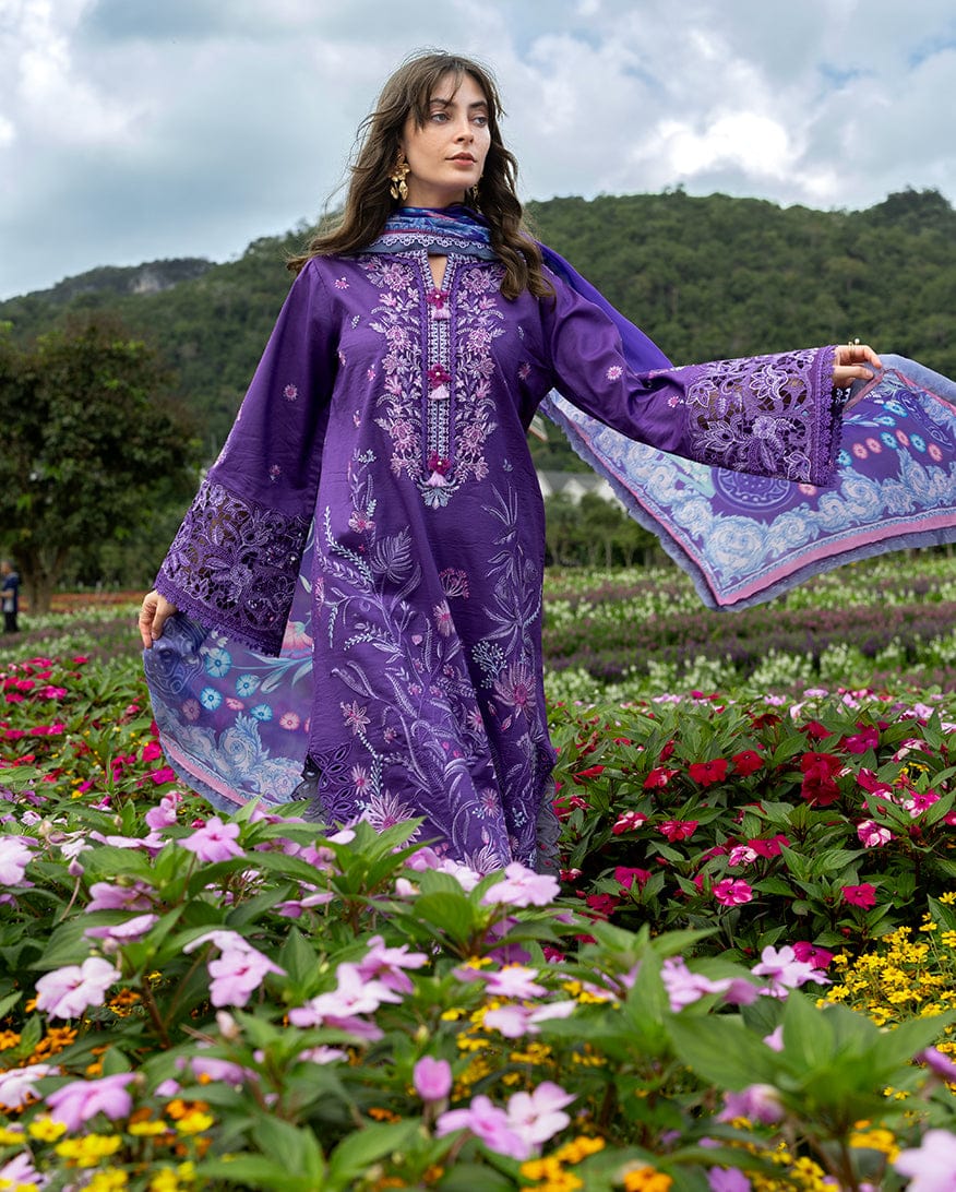 EL-MS2770 Lawn Unstitched Embroidered 3pc Suit With Monar Digital Printed Dupatta