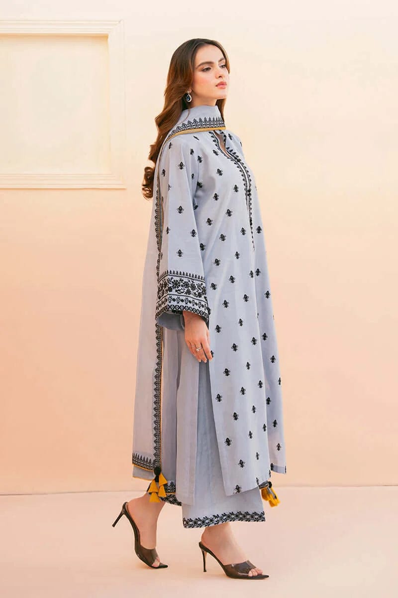 EL-AS2775 Unstitched Embroidered Lawn 3pc Suit With Organza Embroidered Dupatta
