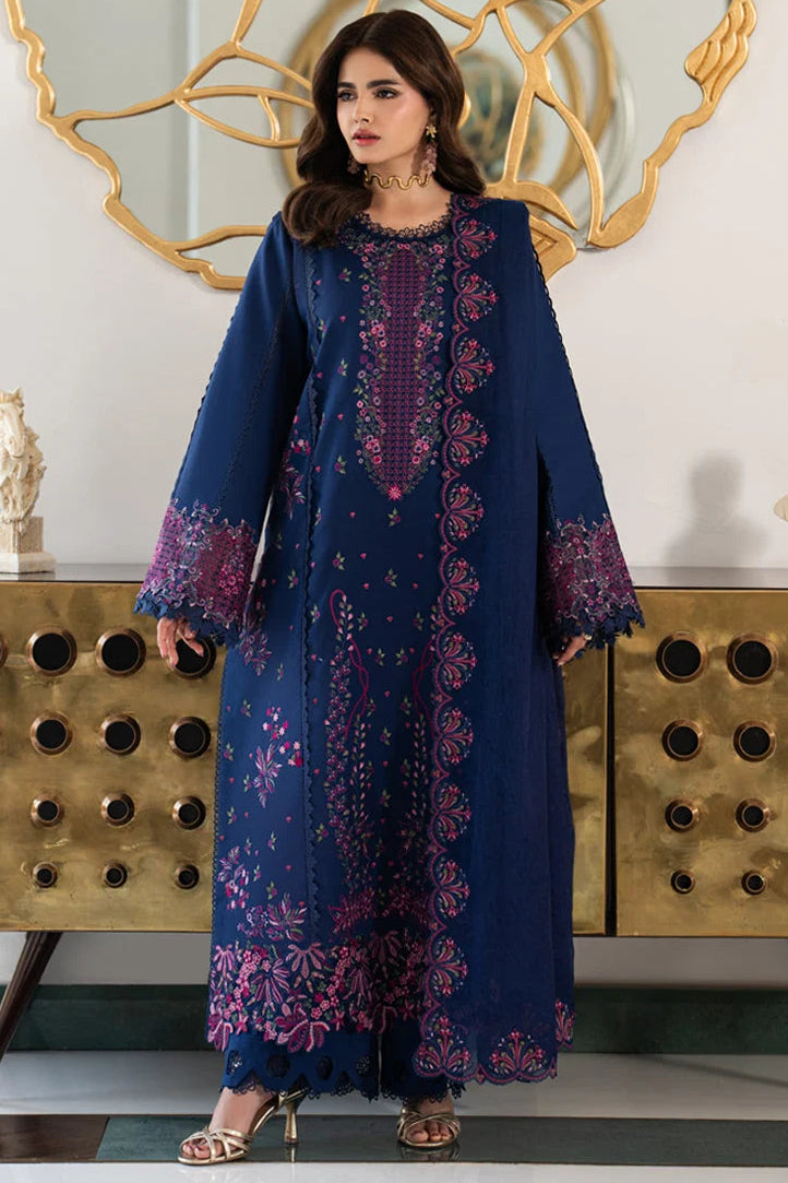 EL-RR2930 Dhanak Unstitched Fully Embroided Chikenkari 3pc Suit With Fully Embroided Dhanak Shawl