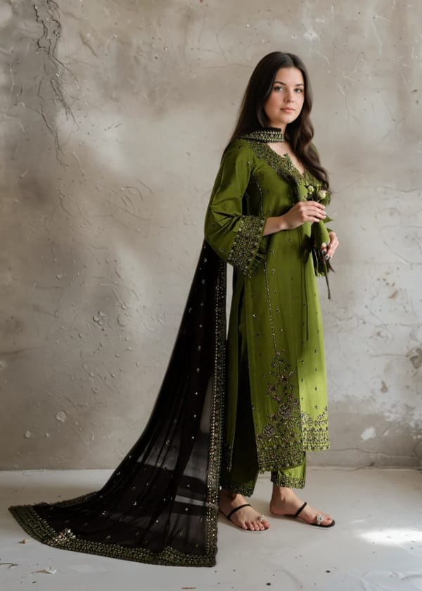 EL-BT2400 Dhanak Embroidered 3pc Suit With Dhanak Embroidered Shawl