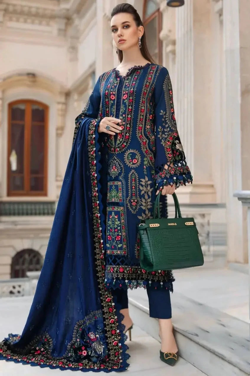EL-965 Unstitched Embroidered Dhanak Wool Suit With Embroidered Dhanak Shawl