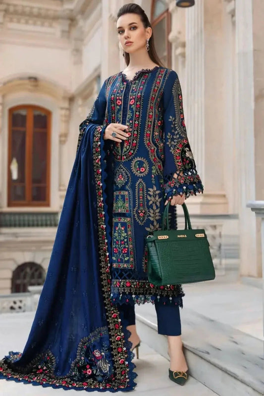 EL-965 Unstitched Embroidered Dhanak Wool Suit With Embroidered Dhanak Shawl