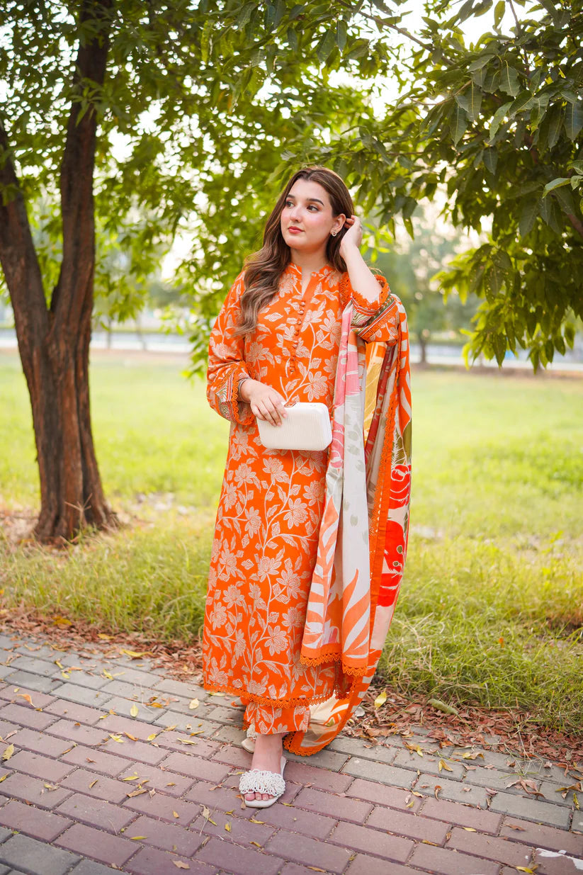 EL-AS657 Unstitched Printed Lawn 3pc Suit With Chiffon Printed Dupatta