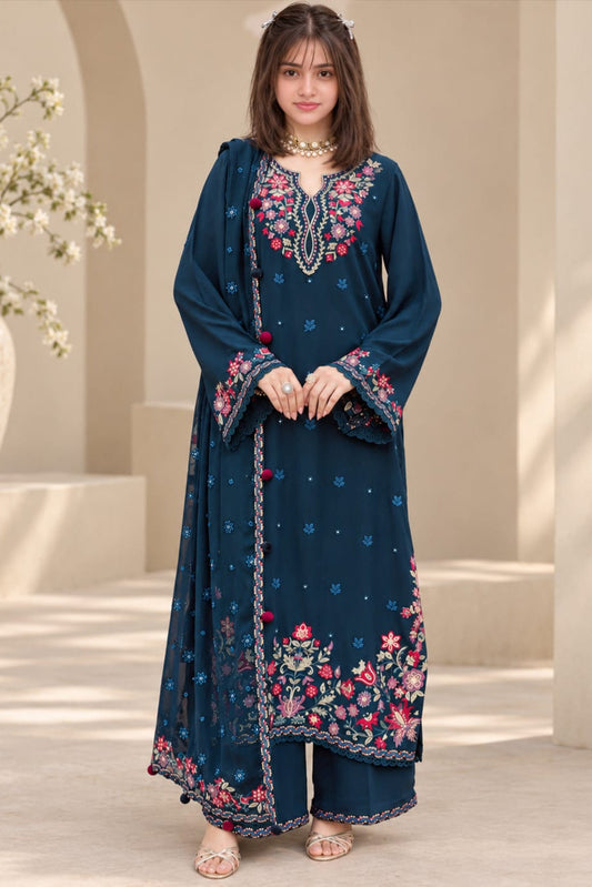 EL-BT4200 Dhanak Unstitched Sequence Embroidered 3pc Suit With Fully Embroidered Dhanak Shawl