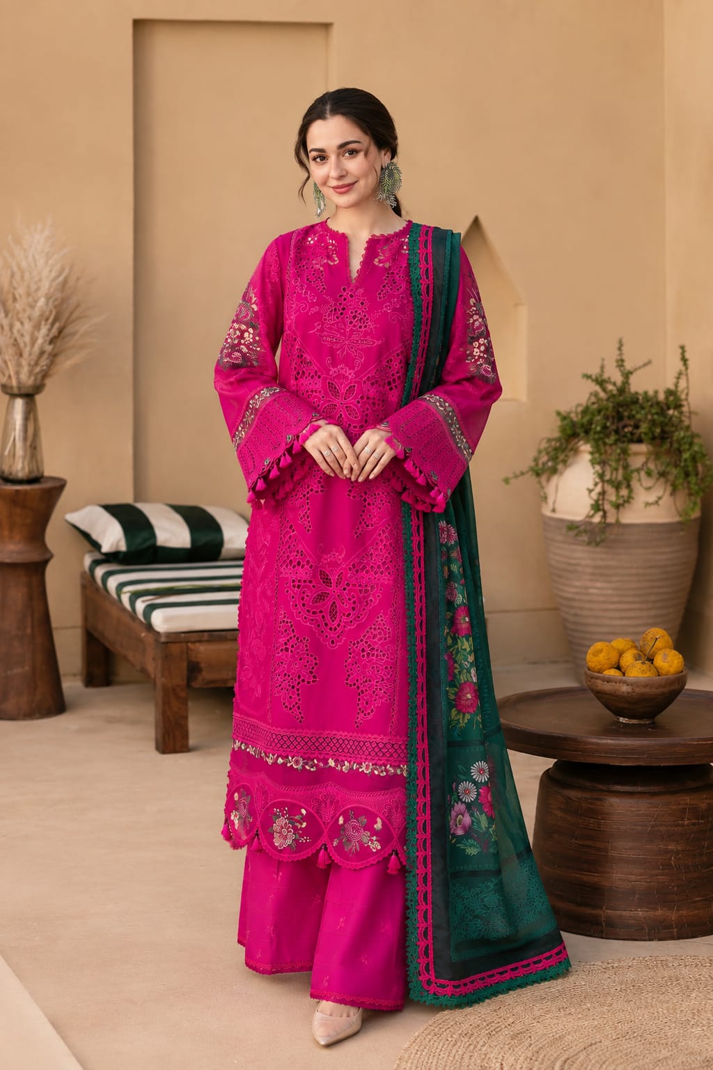 EL-D170 Luxury Lawn Unstitched Embroidered 3pc Suit With Cotton Lawn Printed Dupatta