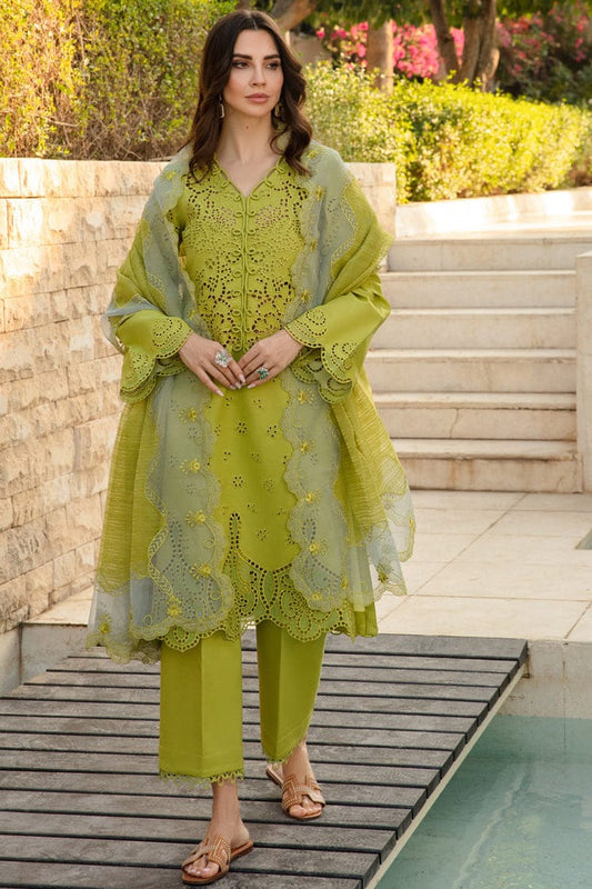 EL-RR2780 Lawn Unstitched Chikenkari 3pc Suit With Cotton Net Embroidered Dupatta