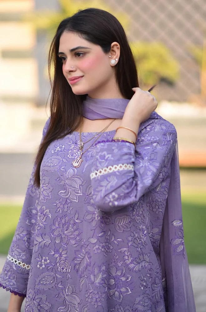 EL-BR2575 Unstitched Embroidered Lawn Suit 3pc With Bamber Chiffon Embroidered Dupatta