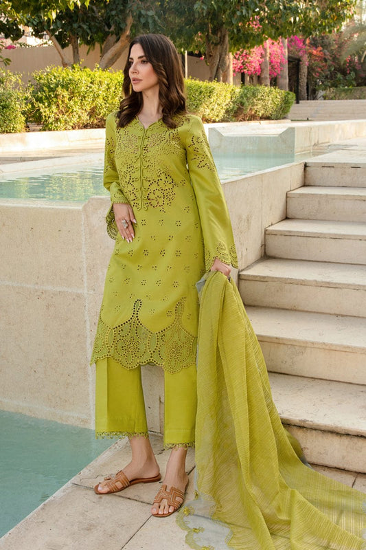 EL-RR2780 Lawn Unstitched Chikenkari 3pc Suit With Cotton Net Embroidered Dupatta