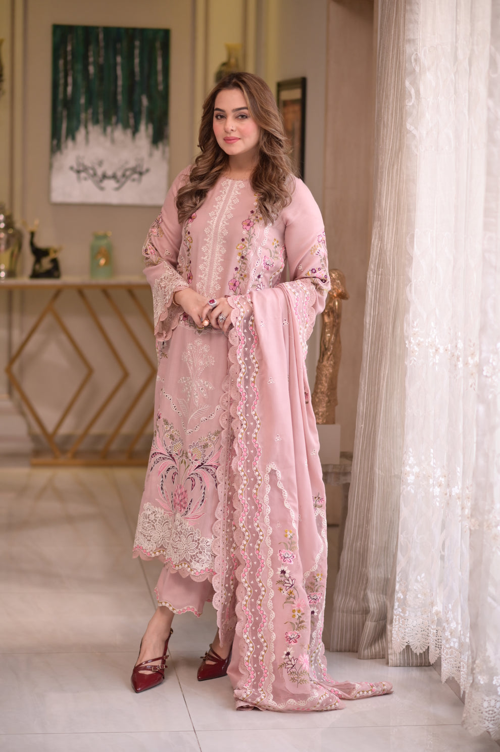 EL-109 Unstitched Embroidered Lawn Suit 3pc With Embroidered Lawn Dupatta