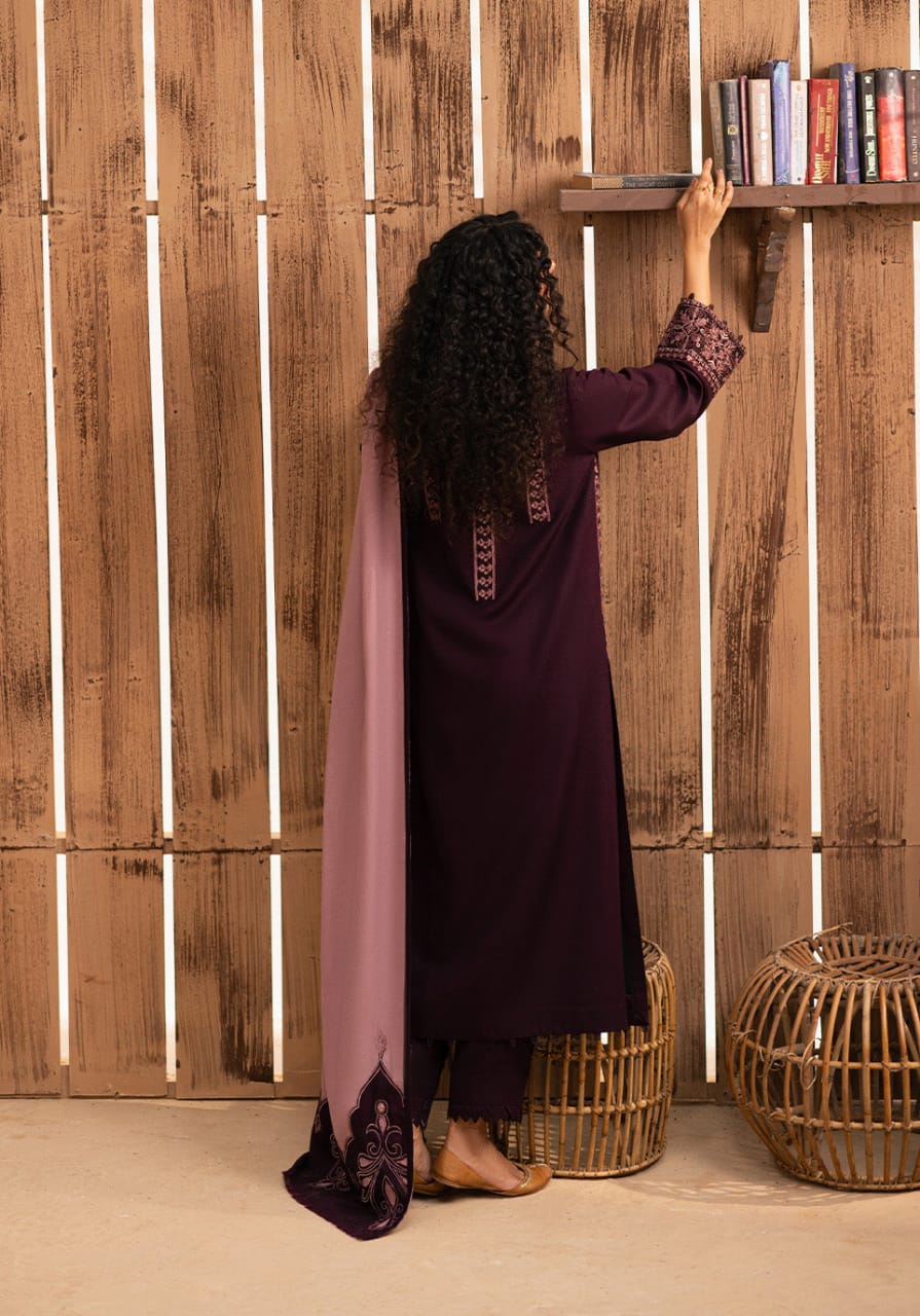 EL-RP605 Unstitched Embroidered Dhanak Suit With Embroidered Dhanak Shawl - ELAFF