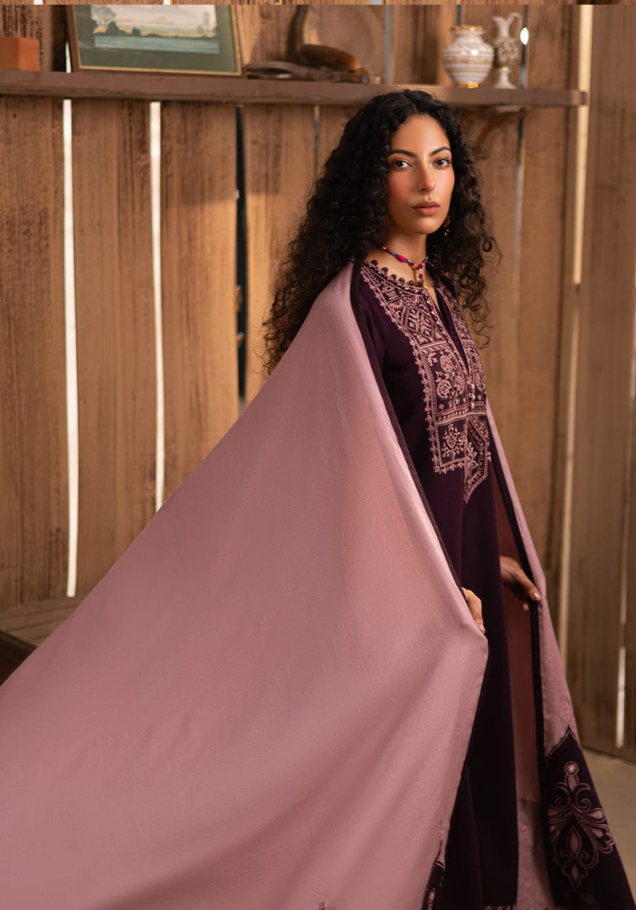 EL-RP605 Unstitched Embroidered Dhanak Suit With Embroidered Dhanak Shawl - ELAFF