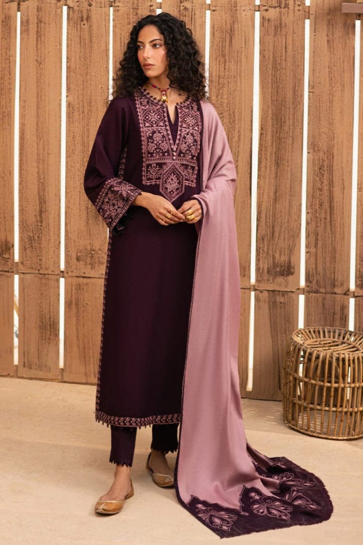 EL-RP605 Unstitched Embroidered Dhanak Suit With Embroidered Dhanak Shawl - ELAFF