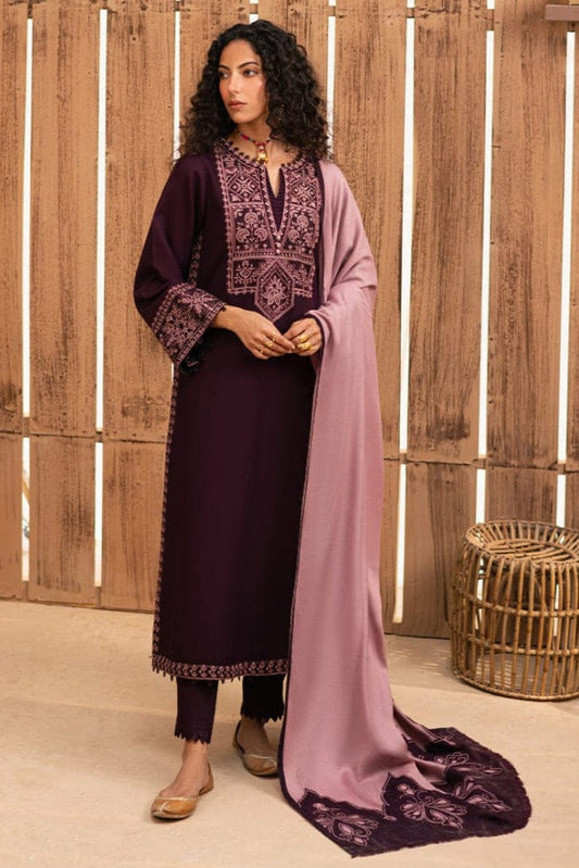 EL-RP605 Unstitched Embroidered Dhanak Suit With Embroidered Dhanak Shawl - ELAFF